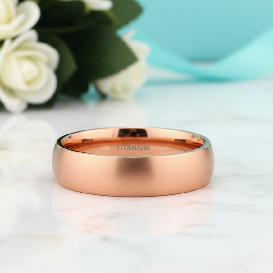 Dome Unisex Titanium Rose Gold Wedding Band-Evani Jewelry