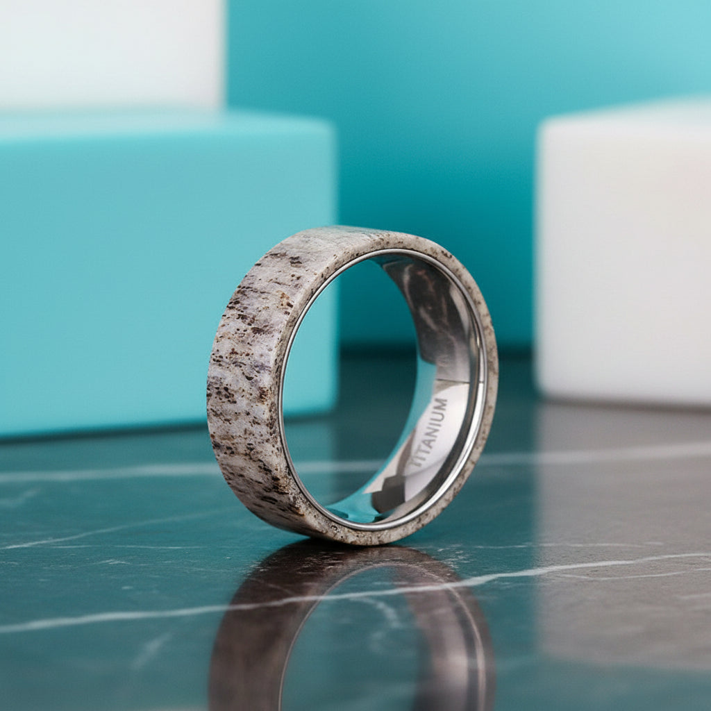 Domed Deer Antler Titanium Men's Wedding Band-Evani Jewelry