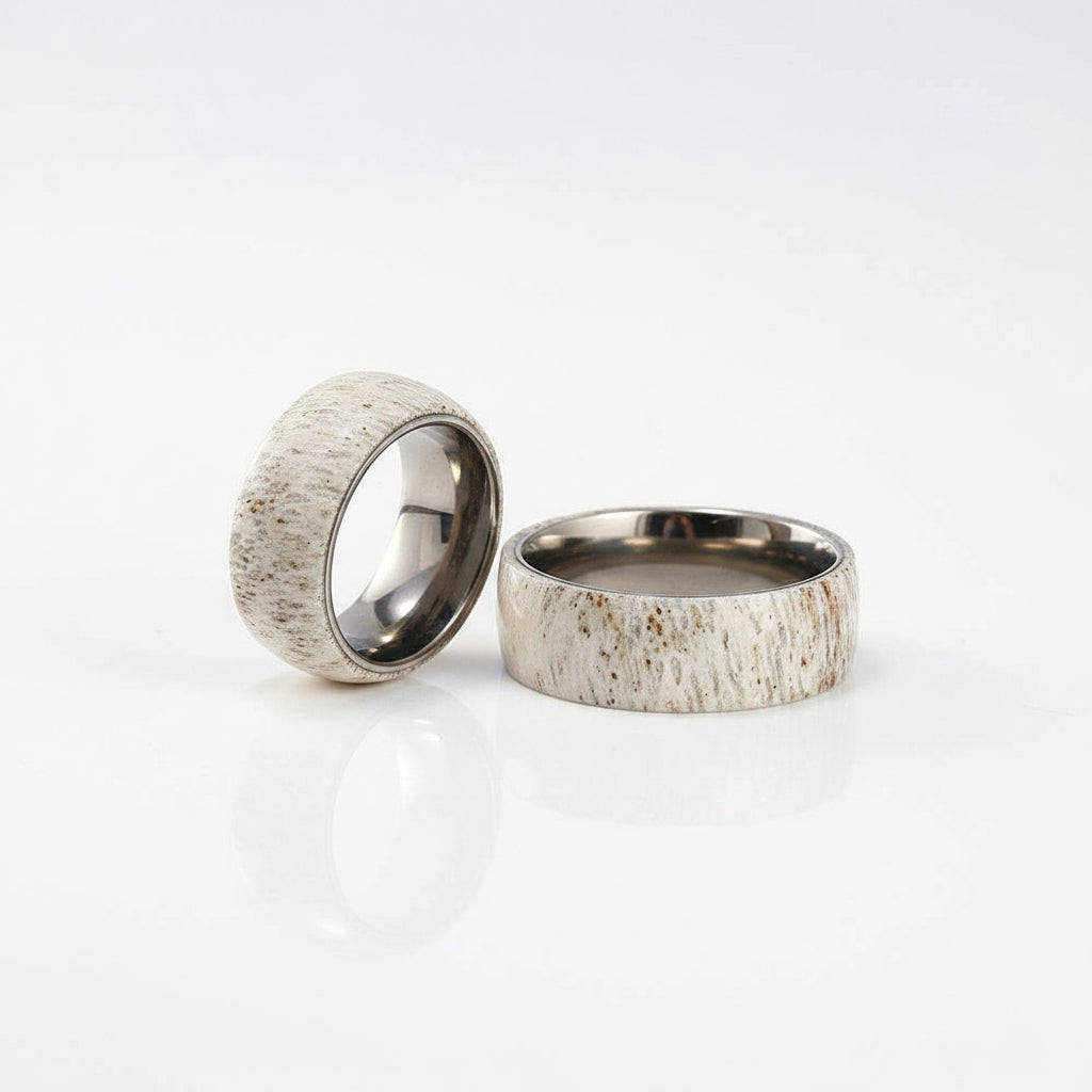 Domed Deer Antler Titanium Men's Wedding Band-Evani Jewelry