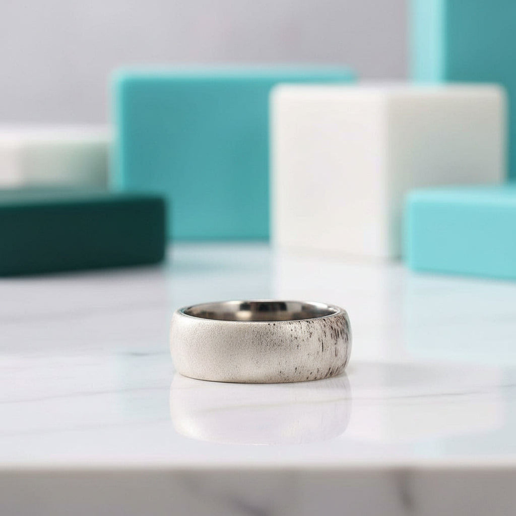 Domed Deer Antler Titanium Men's Wedding Band-Evani Jewelry