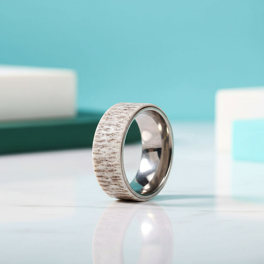 Domed Deer Antler Titanium Men's Wedding Band-Evani Jewelry