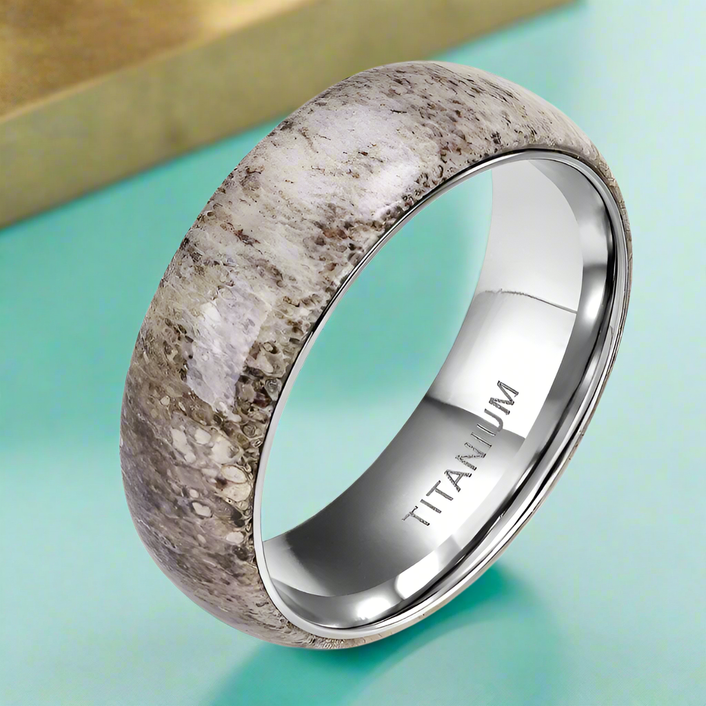 Domed Deer Antler Titanium Men's Wedding Band-Evani Naomi Jewelry