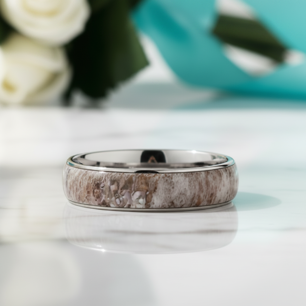Domed Deer Antler Titanium Men's Wedding Band-Evani Jewelry