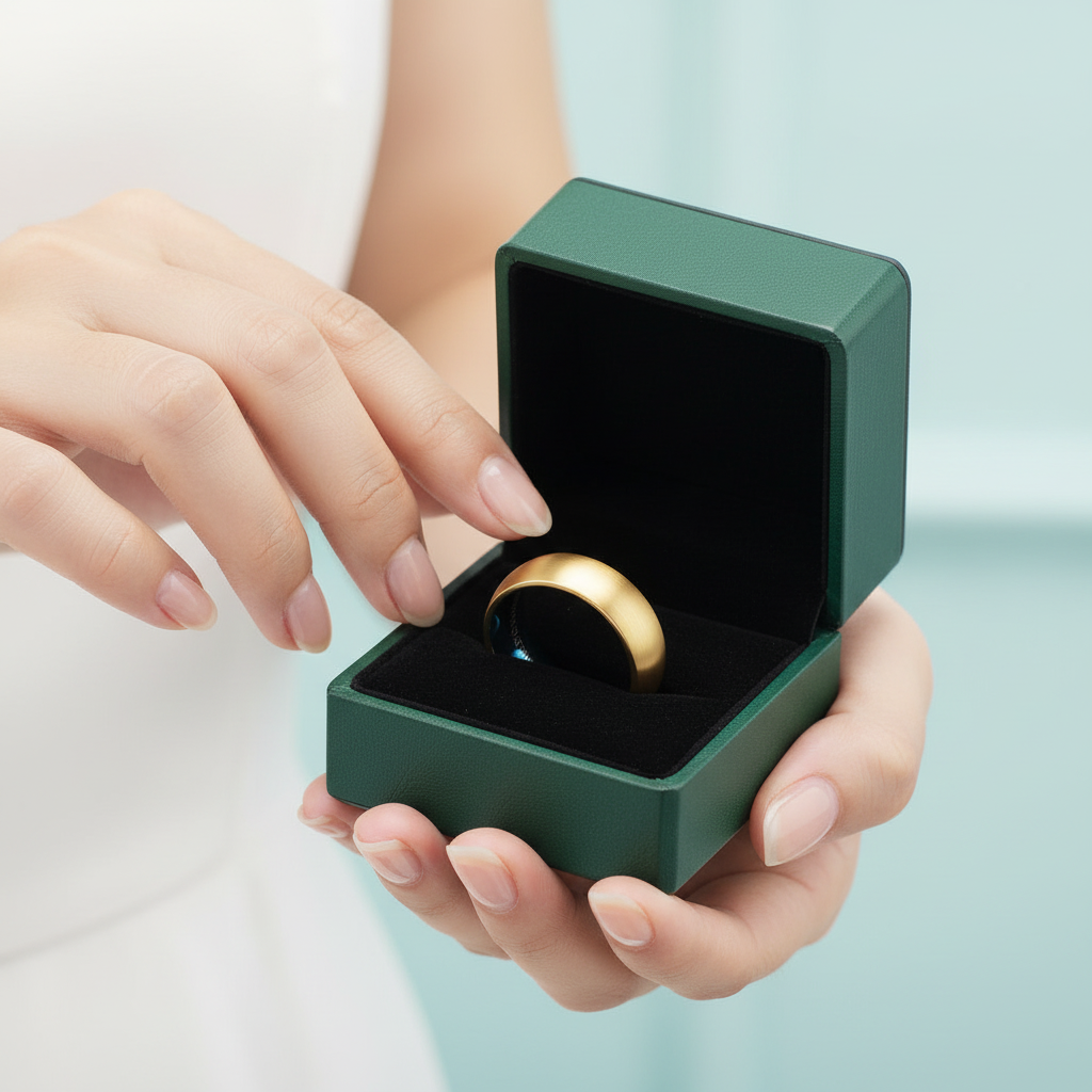 Domed Gold & Blue Tungsten Men's Wedding Band - Evani Naomi Jewelry