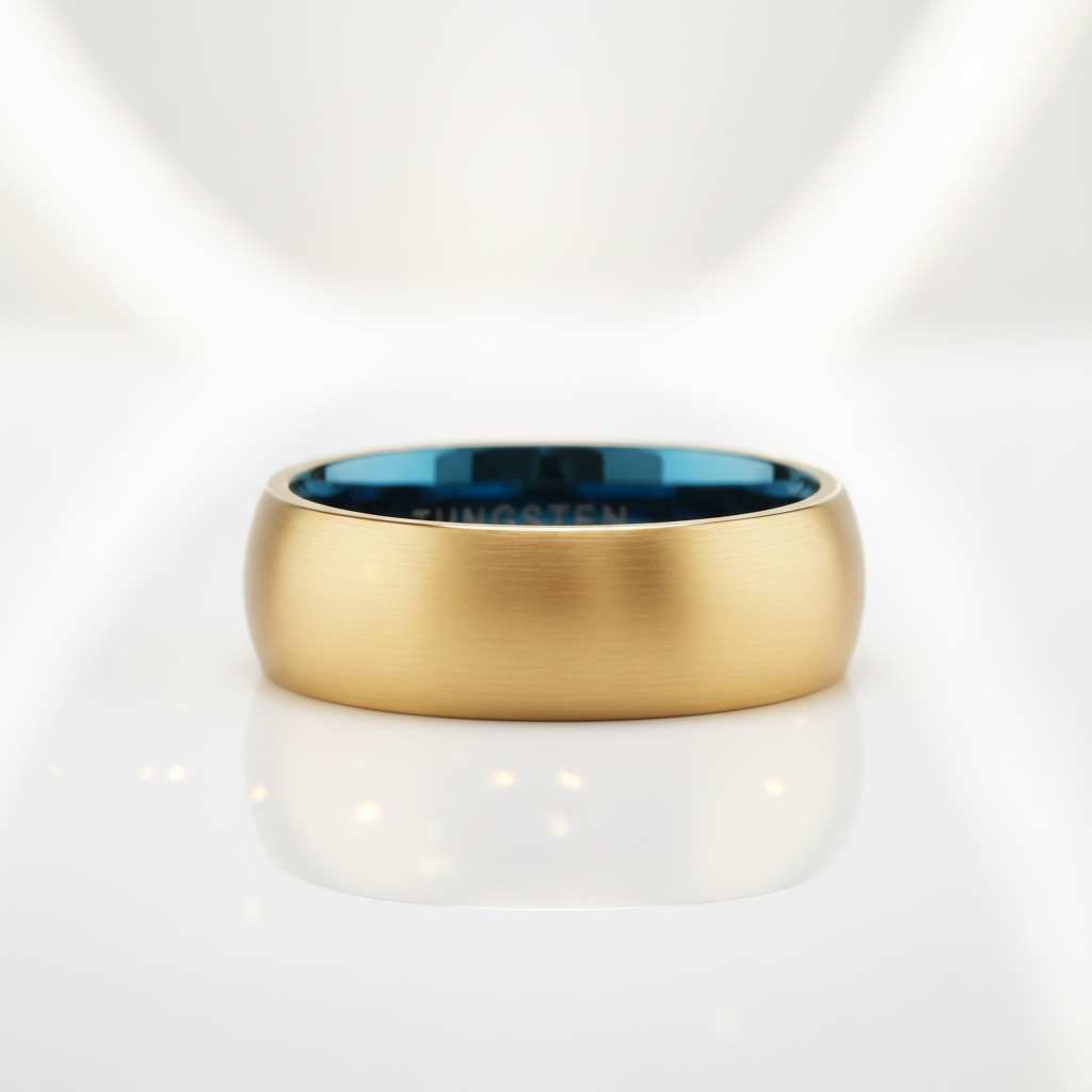 Domed Gold & Blue Tungsten Men's Wedding Band - Evani Naomi Jewelry