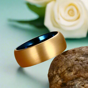 Domed Gold & Blue Tungsten Men's Wedding Band-Evani Naomi Jewelry