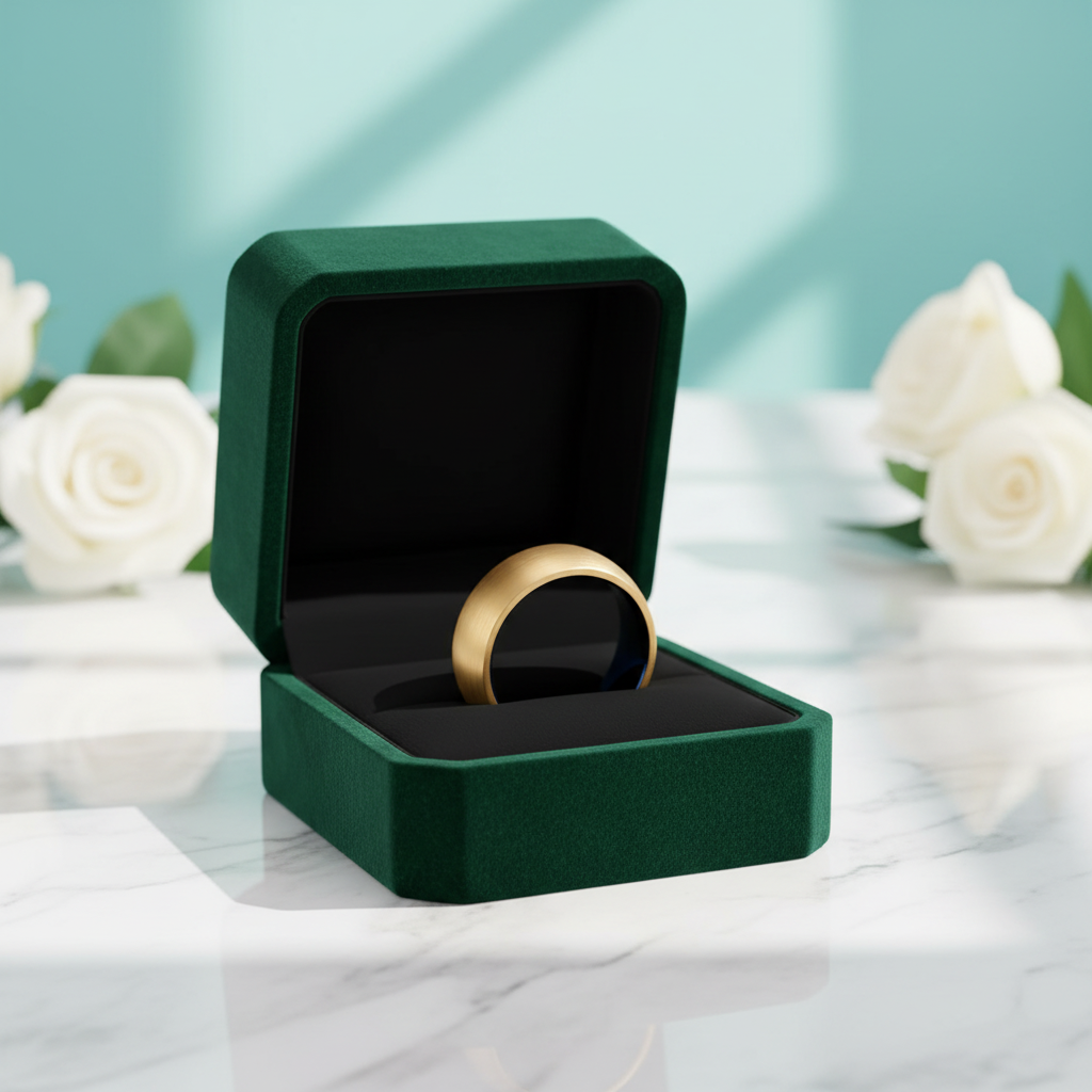 Domed Gold & Blue Tungsten Men's Wedding Band - Evani Naomi Jewelry