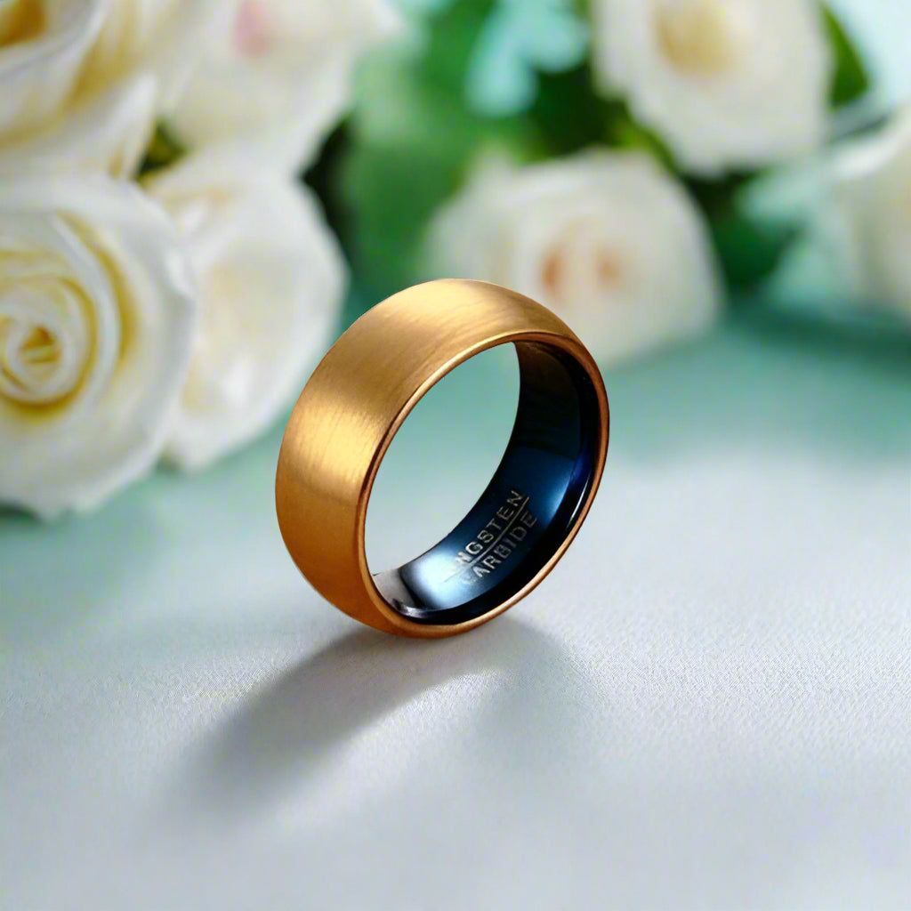 Domed Gold & Blue Tungsten Men's Wedding Band-Evani Naomi Jewelry