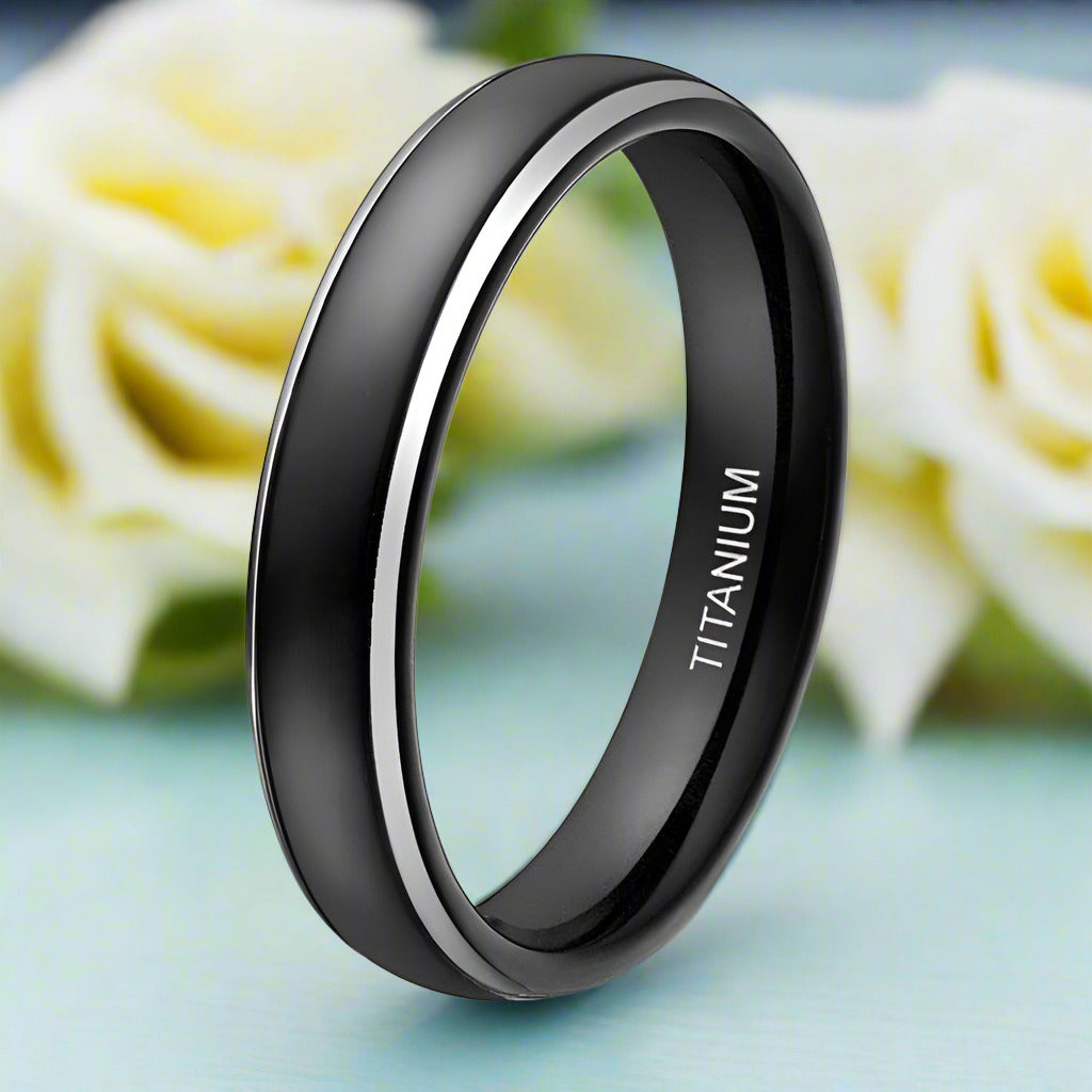 Domed Matte Black Unisex Titanium Wedding Band-Evani Jewelry