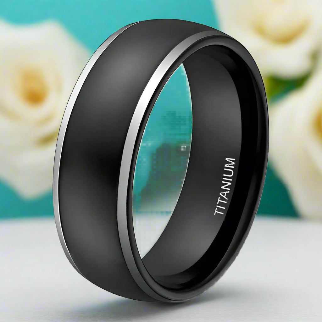 Domed Matte Black Unisex Titanium Wedding Band-Evani Jewelry