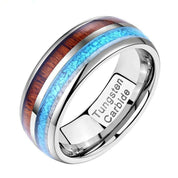 Domed Tungsten Men's Wedding Band with Blue & Wood Inlay-Evani Naomi Jewelry
