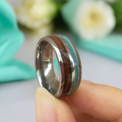 Domed Tungsten Men's Wedding Band with Blue & Wood Inlay-Evani Naomi Jewelry