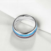 Domed Tungsten Men's Wedding Band with Blue & Wood Inlay-Evani Naomi Jewelry