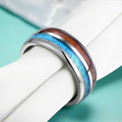 Domed Tungsten Men's Wedding Band with Blue & Wood Inlay-Evani Naomi Jewelry