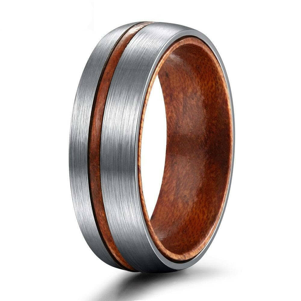 Domed Unisex Titanium Wedding Band with Wood-Evani Jewelry