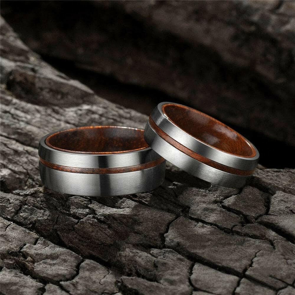 Domed Unisex Titanium Wedding Band with Wood-Evani Naomi Jewelry