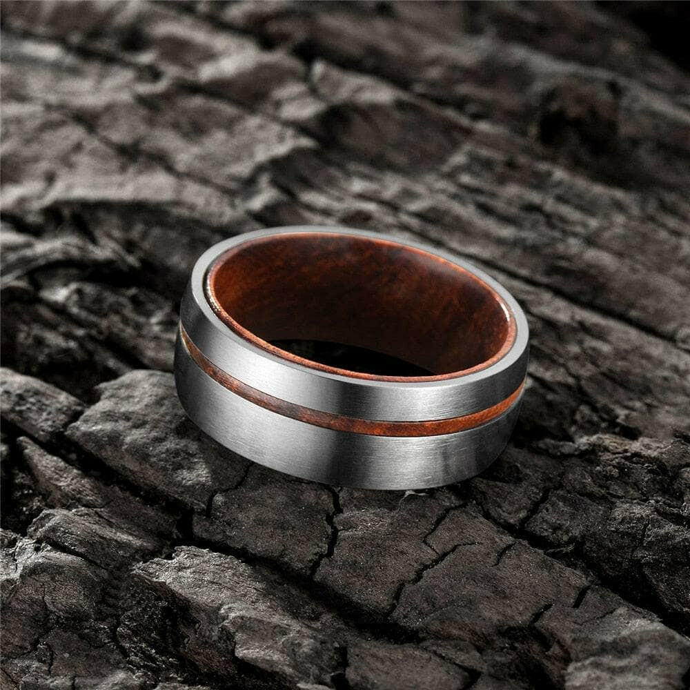 Domed Unisex Titanium Wedding Band with Wood-Evani Naomi Jewelry