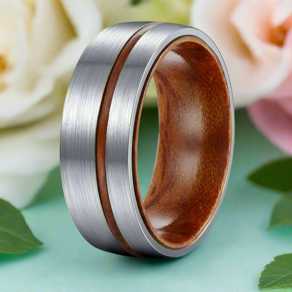 Domed Unisex Titanium Wedding Band with Wood-Evani Jewelry