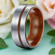 Domed Unisex Titanium Wedding Band with Wood-Evani Naomi Jewelry