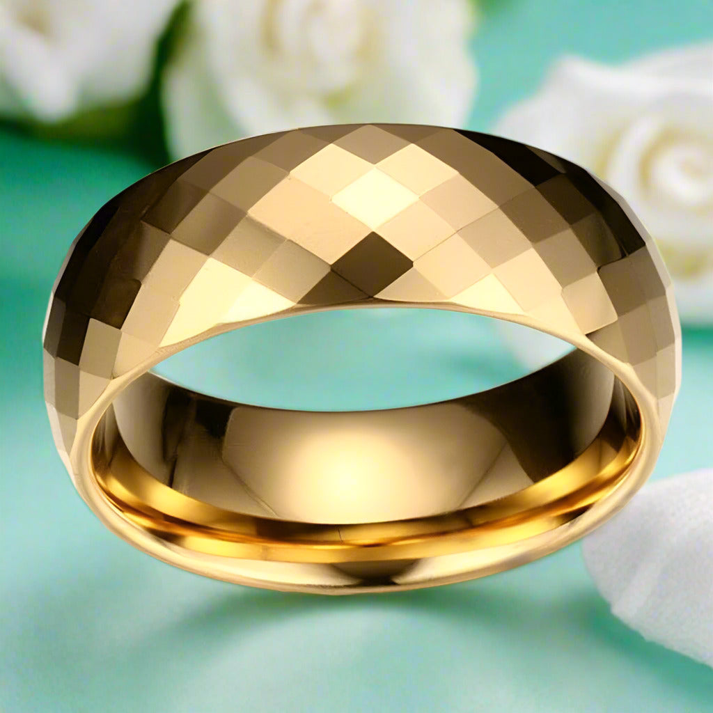 Domed Yellow Gold Rhombus Tungsten Men's Wedding Band-Evani Naomi Jewelry