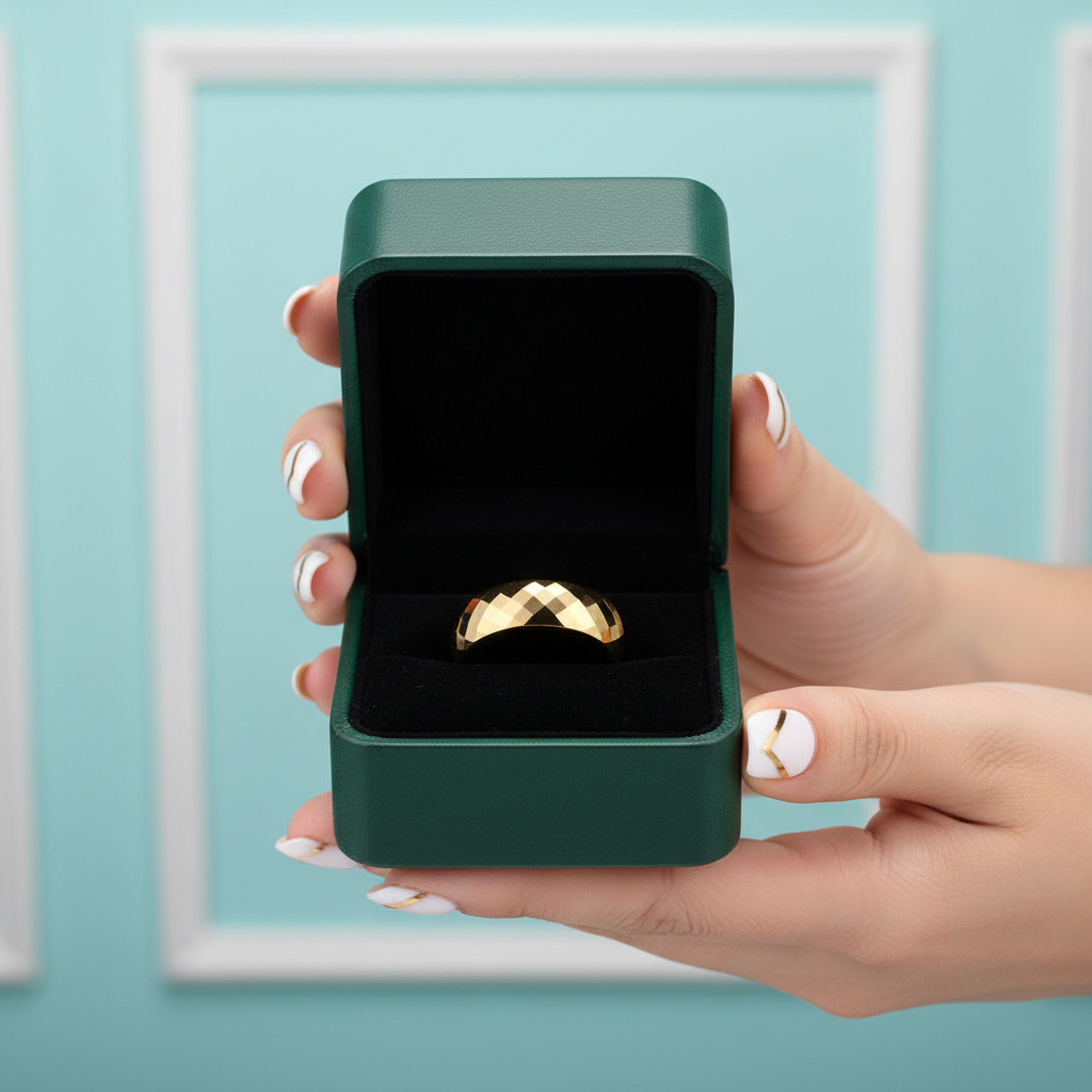 Domed Yellow Gold Rhombus Tungsten Men's Wedding Band - Evani Naomi Jewelry