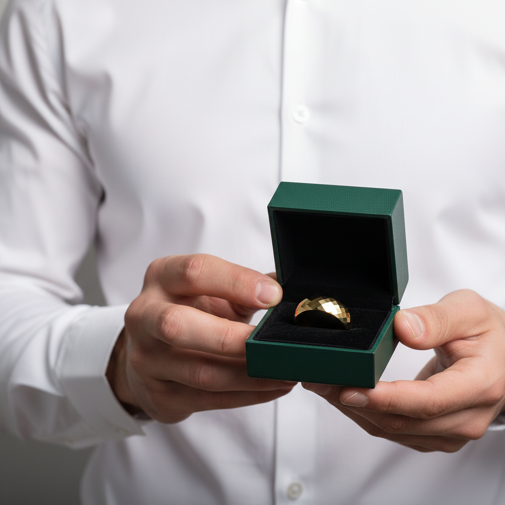 Domed Yellow Gold Rhombus Tungsten Men's Wedding Band - Evani Naomi Jewelry