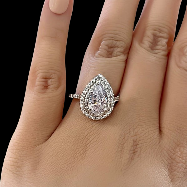 Double Halo 2.0 Ct Pear Cut Engagement Ring-Evani Naomi Jewelry