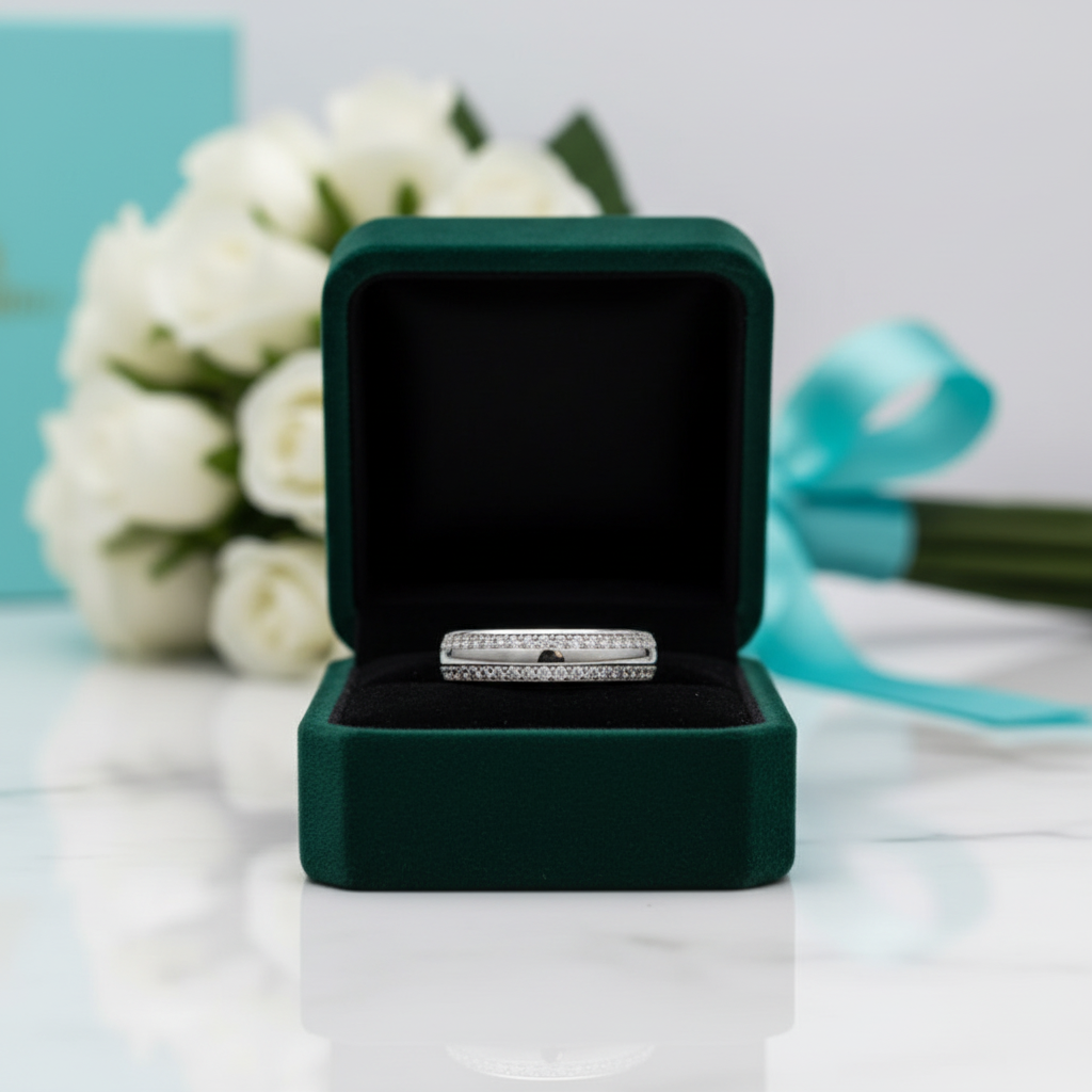 Double Inlay Diamond Option Wedding Band - Evani Naomi Jewelry