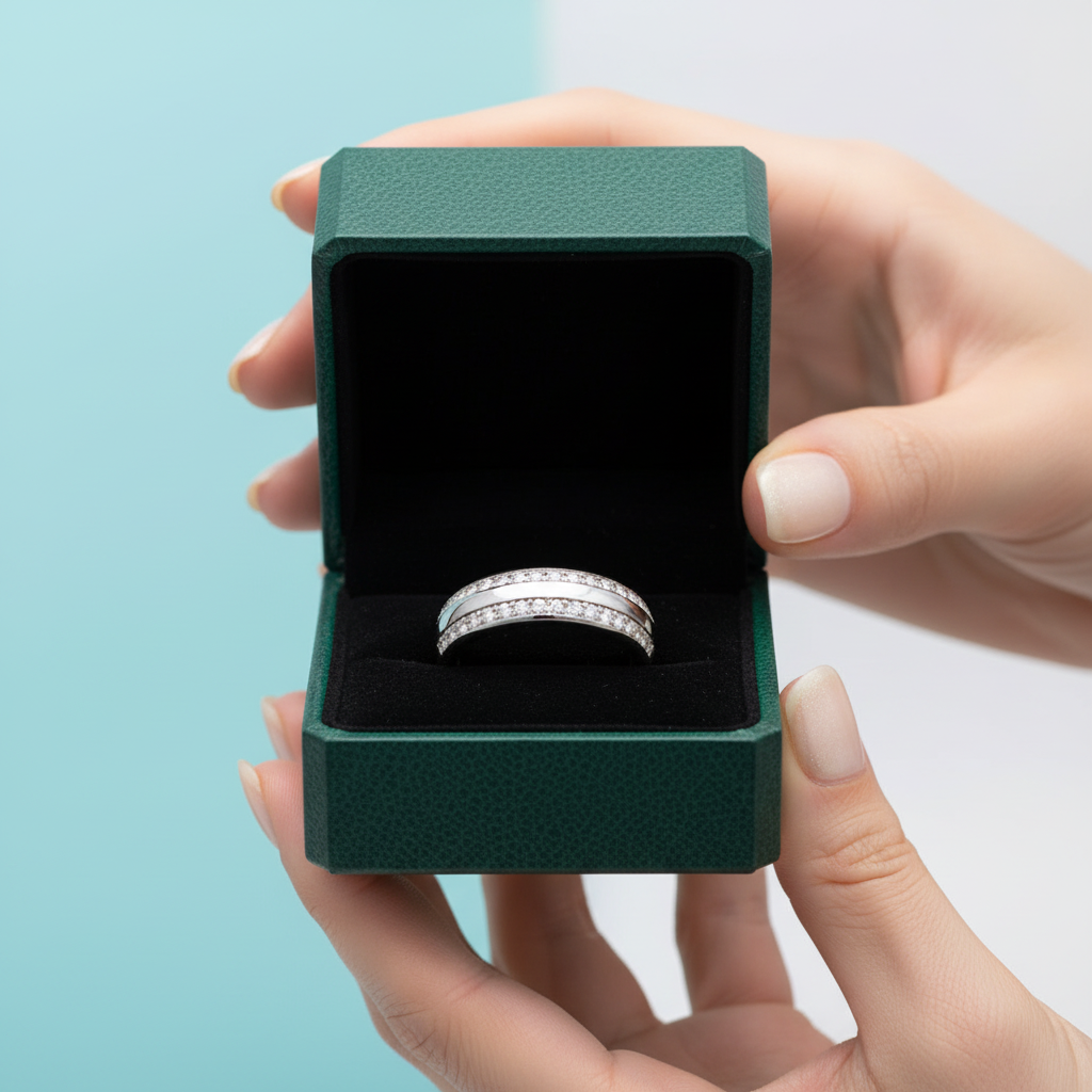 Double Inlay Diamond Option Wedding Band - Evani Naomi Jewelry