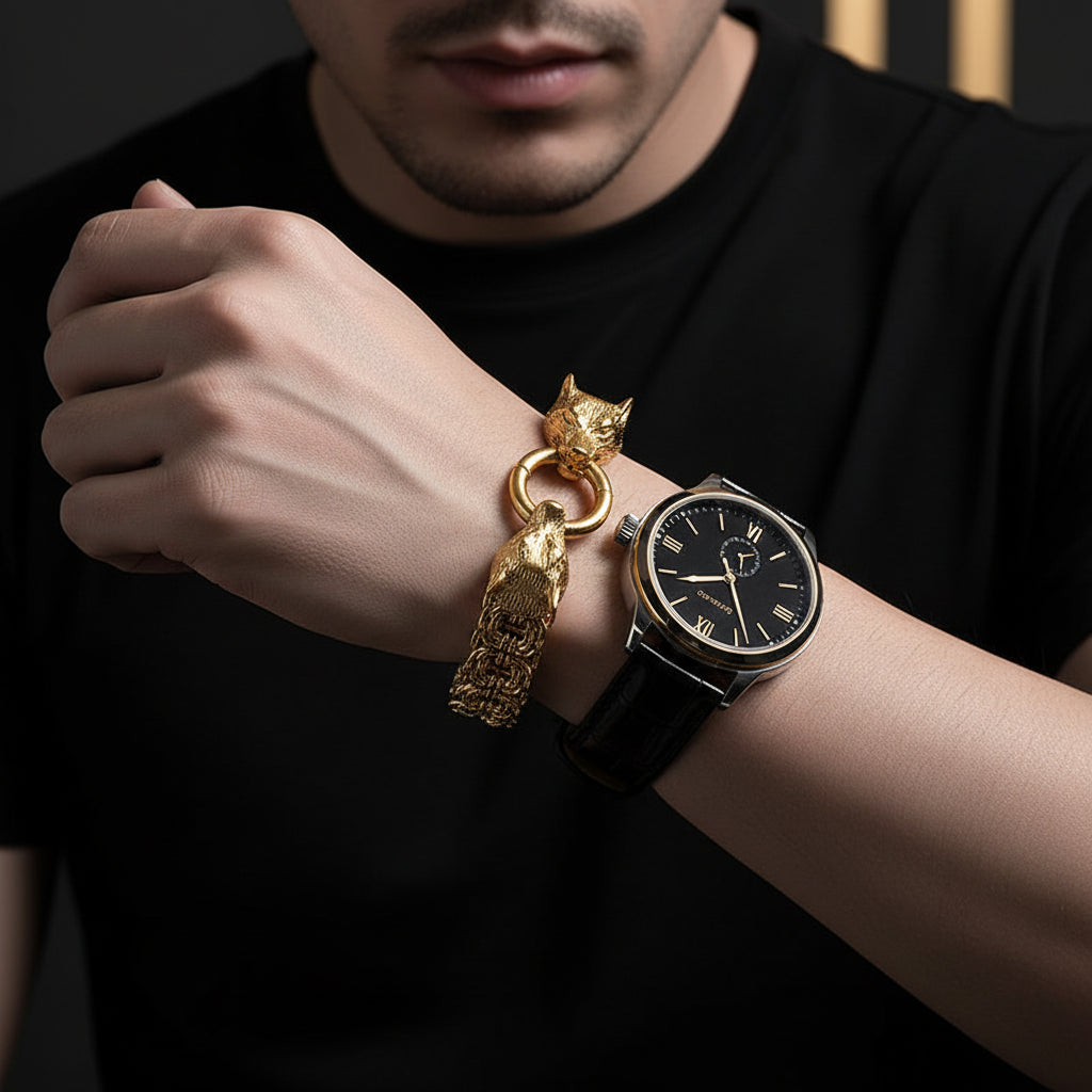 Double Royal Chain Wolf Punk Bracelet-Evani Jewelry