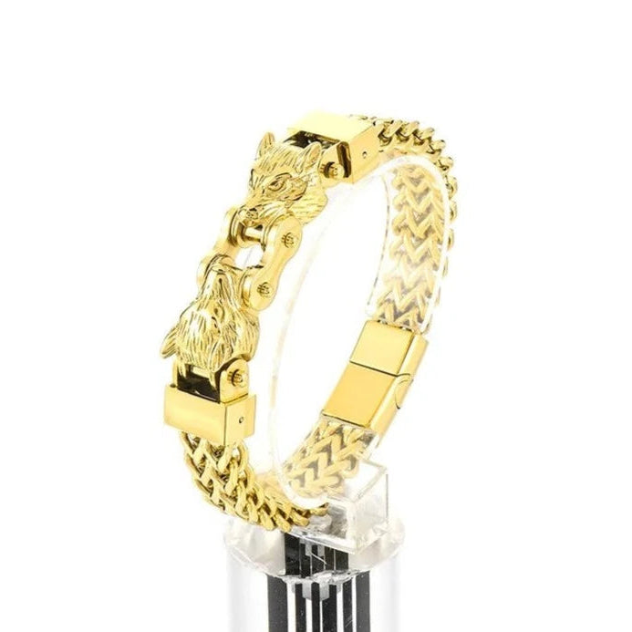 Double Wolf Head Biker Net Bracelet-Evani Naomi Jewelry