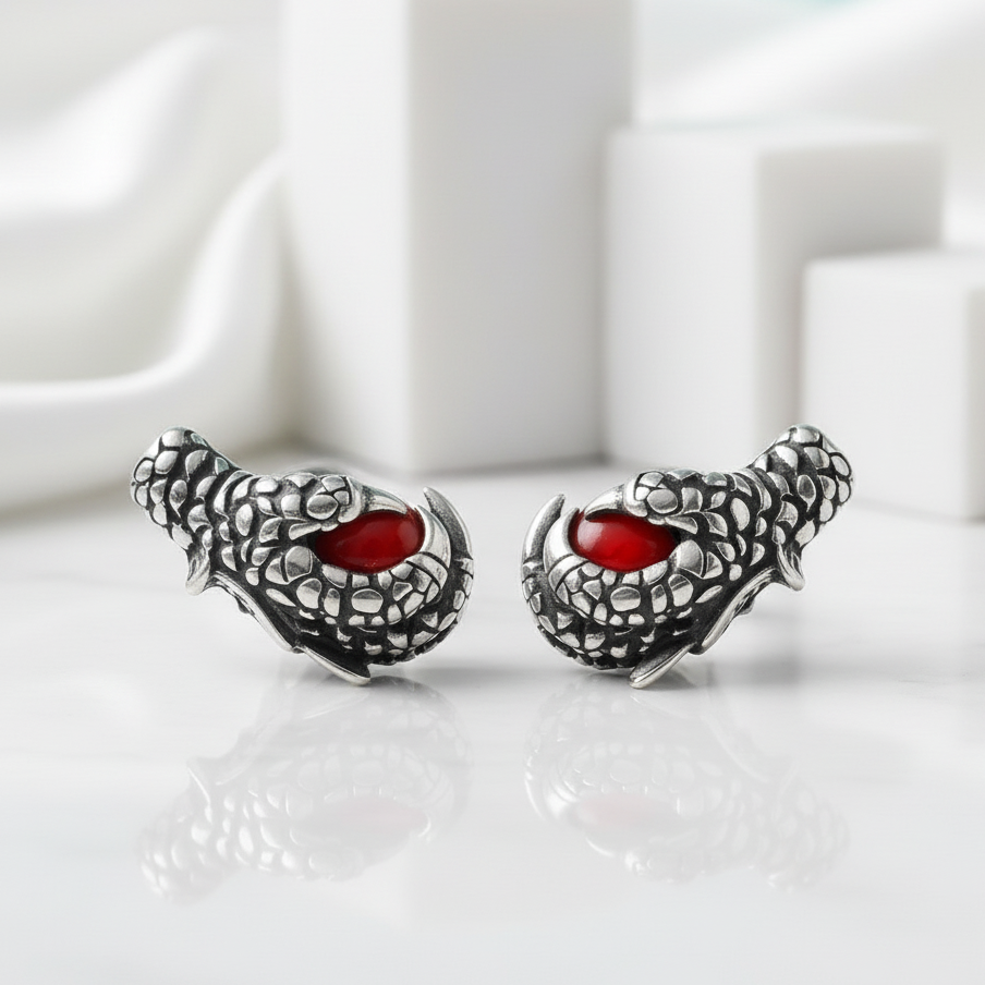Dragon Claw Holding a Mysterious Dome Garnet Earrings-Evani Jewelry