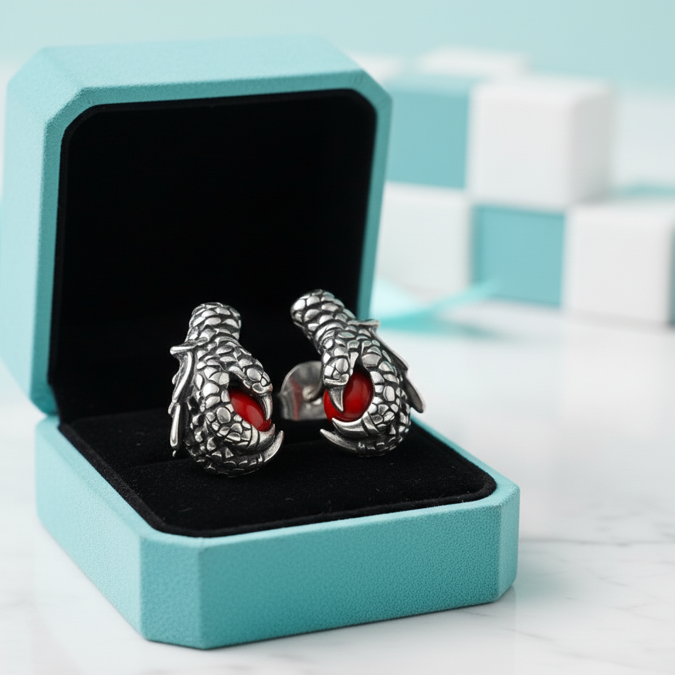 Dragon Claw Holding a Mysterious Dome Garnet Earrings-Evani Jewelry