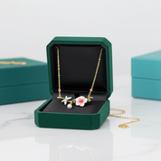 Dragonfly Hibiscus Enamel Flower with Pearl Necklace