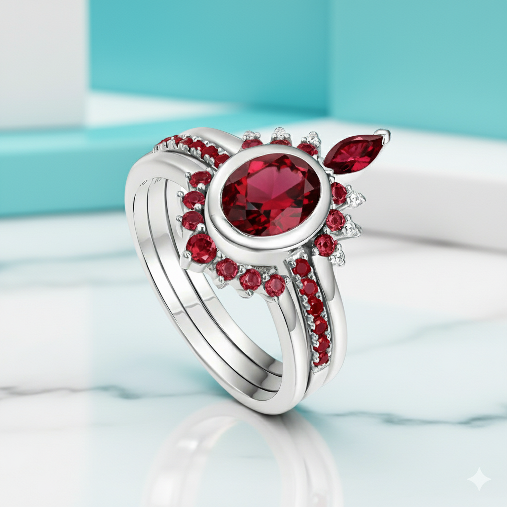 Round-cut Ruby Birthstone Engagement Ring-Evani Jewelry