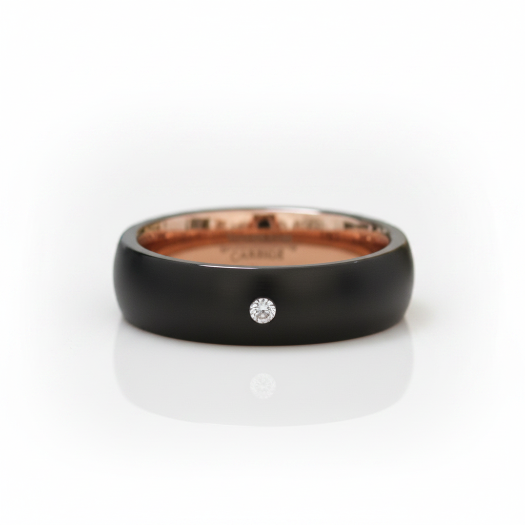 Diamond Option Alternative Brushed Black Surface with Rose Gold Tungsten Wedding Band - Evani Naomi Jewelry