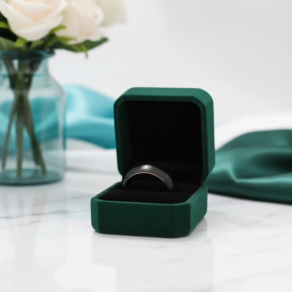 Diamond Option Alternative Brushed Black Surface with Rose Gold Tungsten Wedding Band - Evani Naomi Jewelry