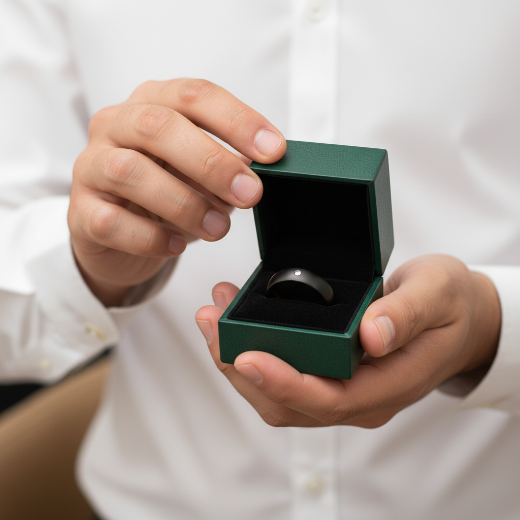 Diamond Option Alternative Brushed Black Surface with Rose Gold Tungsten Wedding Band - Evani Naomi Jewelry