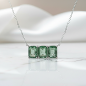 Perfect Match- Three Stone Natural Moss Agate Necklace