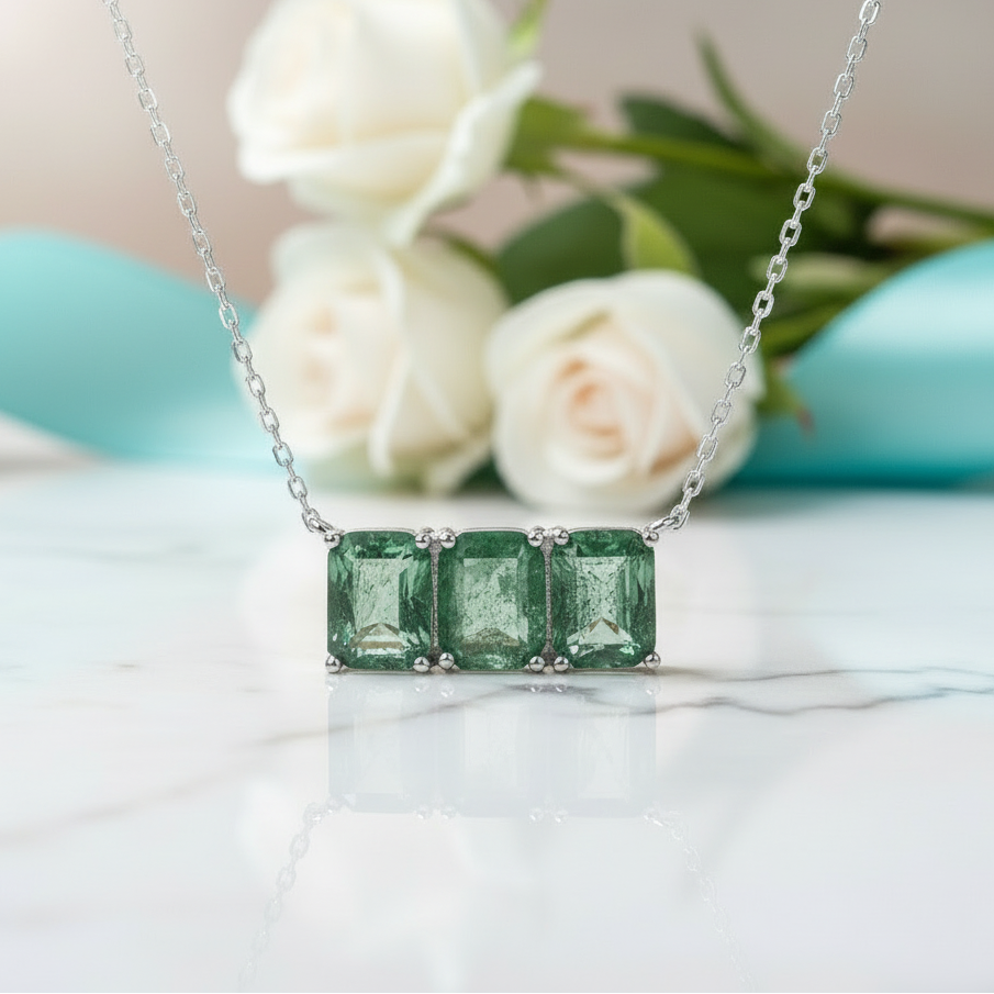 Perfect Match- Three Stone Natural Moss Agate Necklace-Evani Jewelry