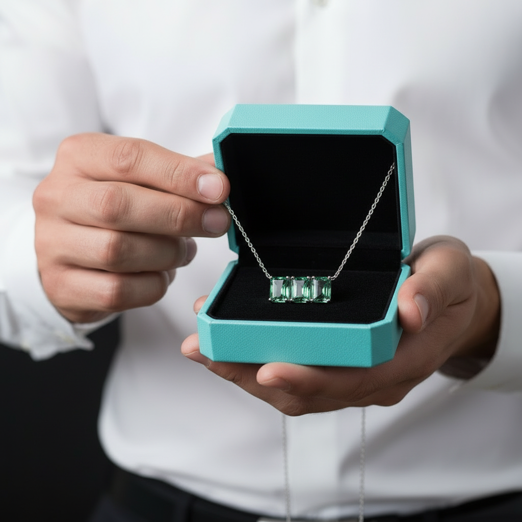 Perfect Match- Three Stone Natural Moss Agate Necklace