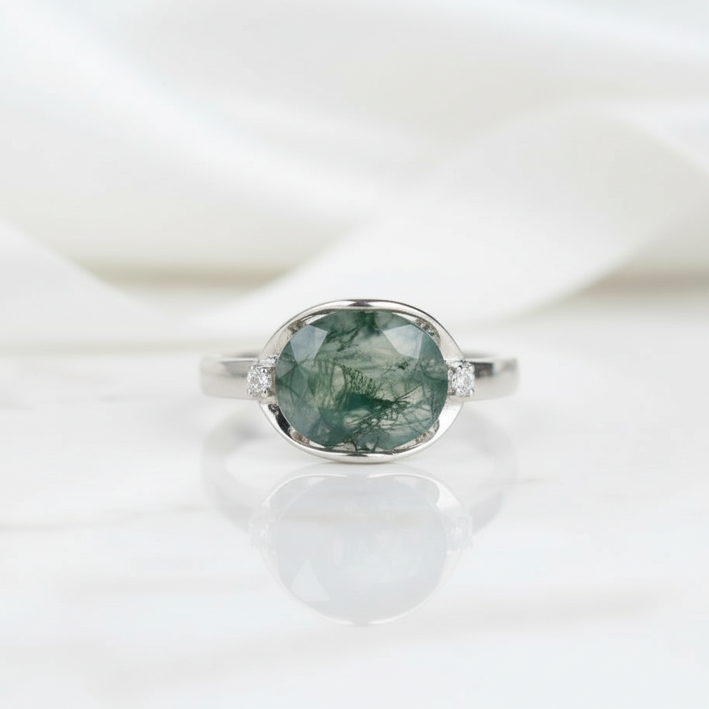 Stardust Romance- Natural Moss Agate Gemstone Ring