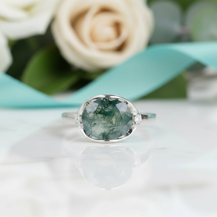 Stardust Romance- Natural Moss Agate Gemstone Ring-Evani Jewelry