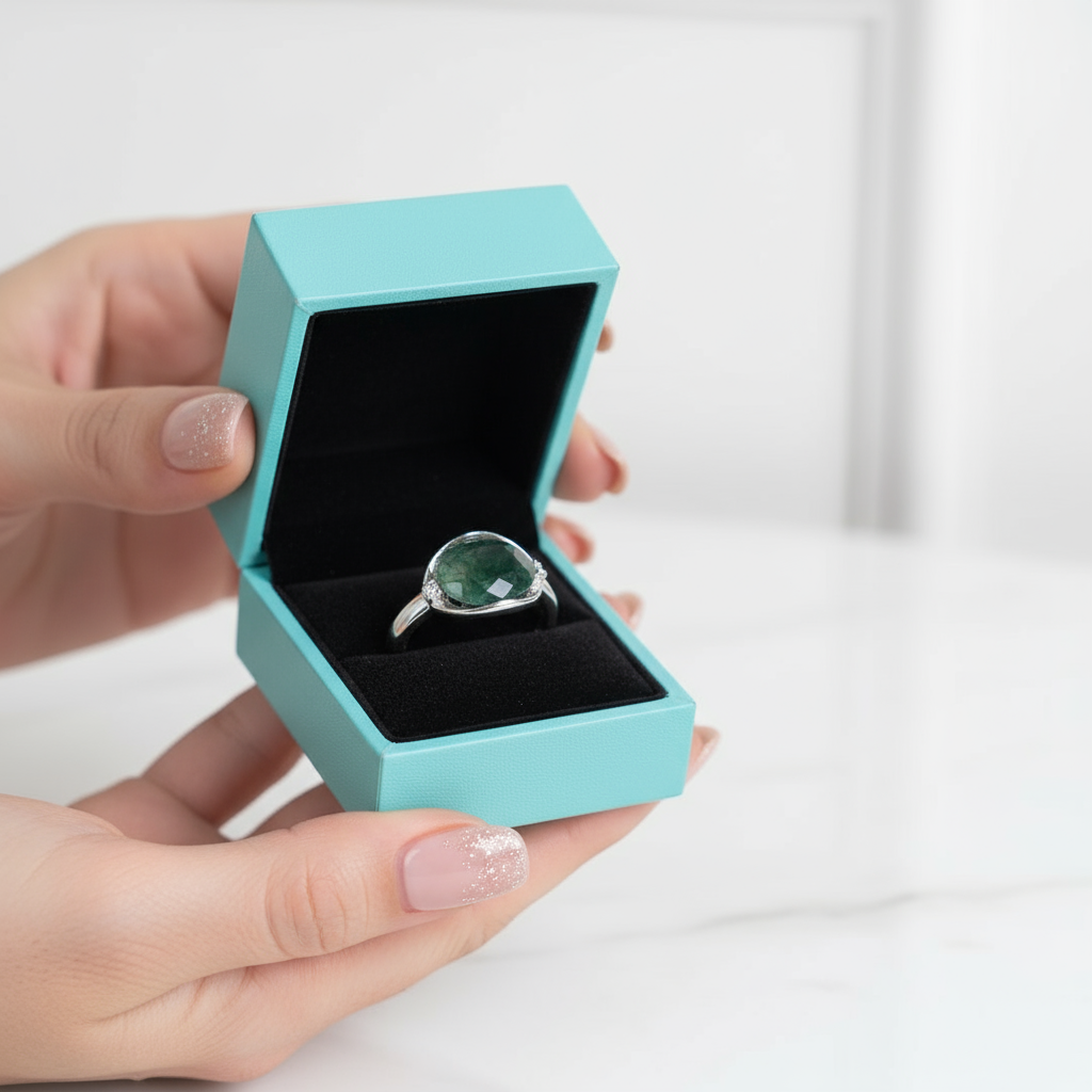 Stardust Romance- Natural Moss Agate Gemstone Ring