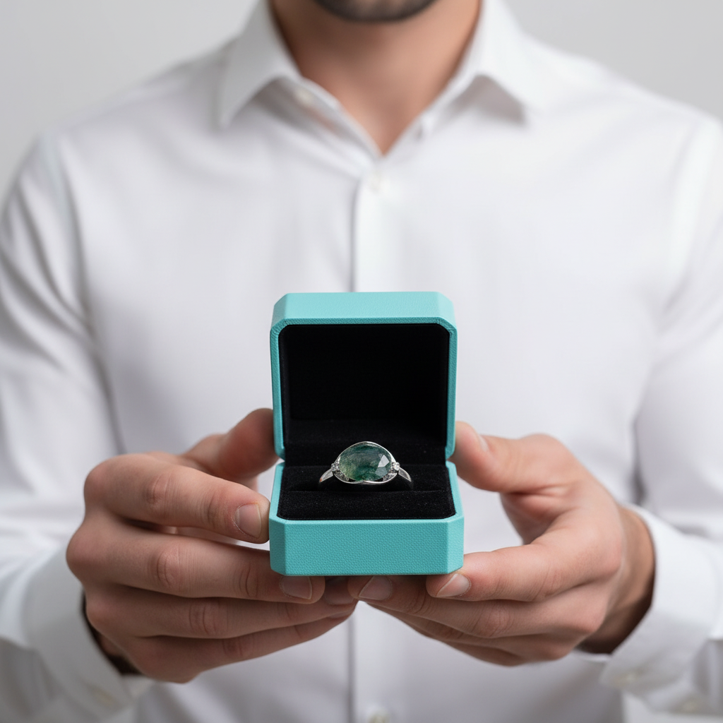 Stardust Romance- Natural Moss Agate Gemstone Ring