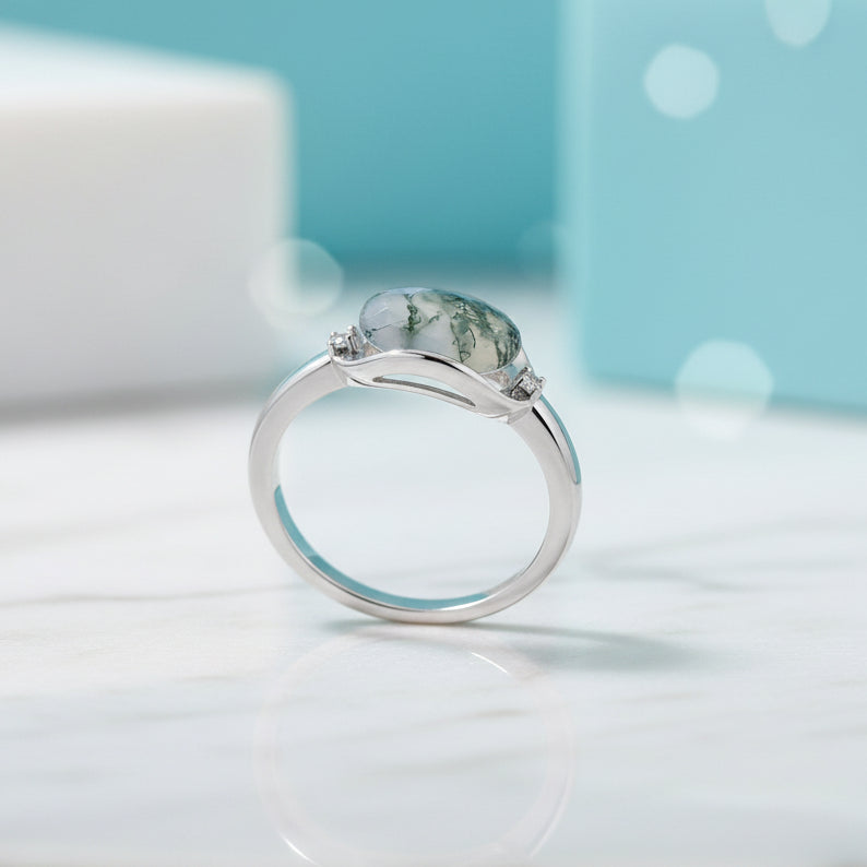 Stardust Romance- Natural Moss Agate Gemstone Ring-Evani Jewelry