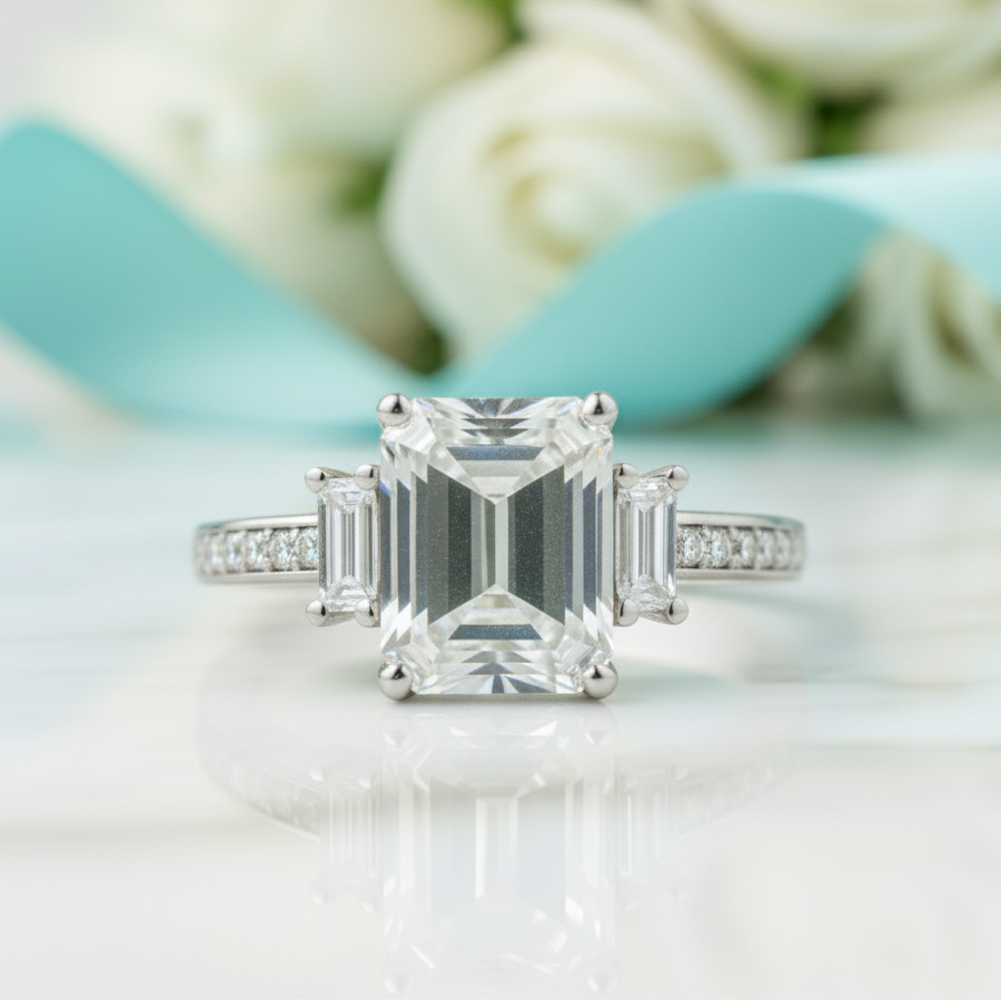 Unique Octagon Cut Diamond OptionThree Stone Engagement Ring
