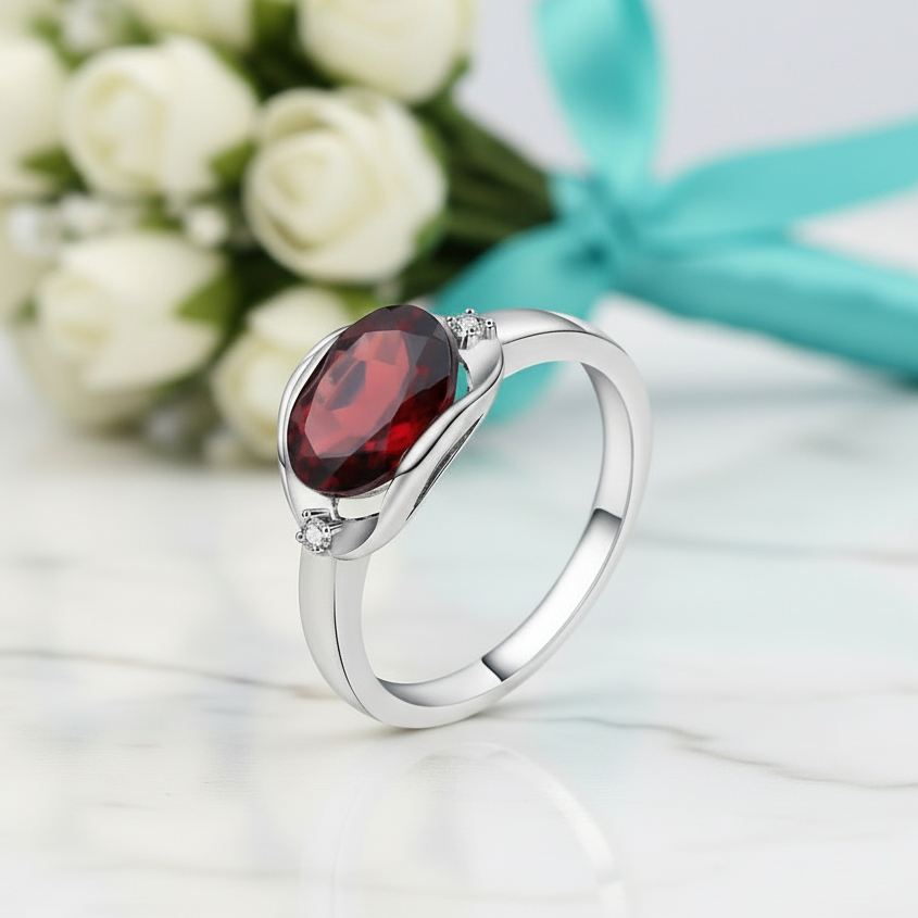 Oval Cut Ruby Birthstone Gemstone Ring-Evani Jewelry