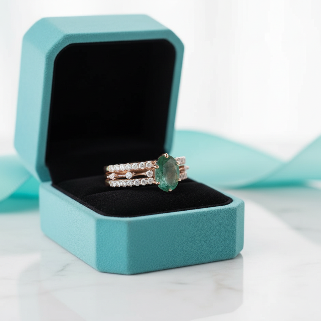 Heartwood of Us- Vintage Natural Moss Agate Engagement Ring Set - Evani Naomi Jewelry