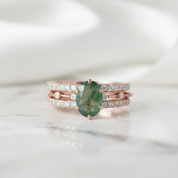 Heartwood of Us- Vintage Natural Moss Agate Engagement Ring Set